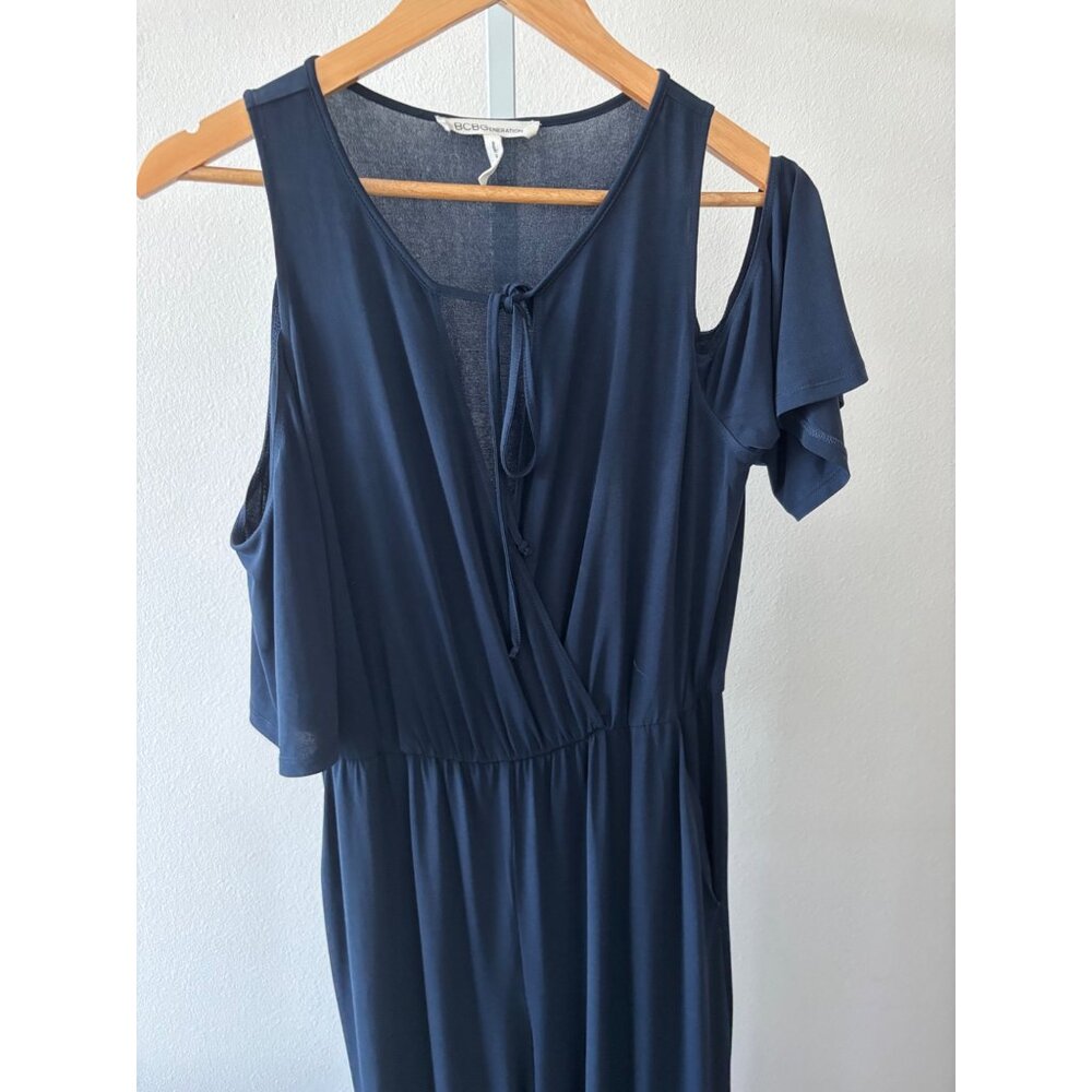 BCBGeneration Jumpsuit S Cold Shoulder Wrap Tie Resort Date Night Casual Chic - Picture 8 of 11